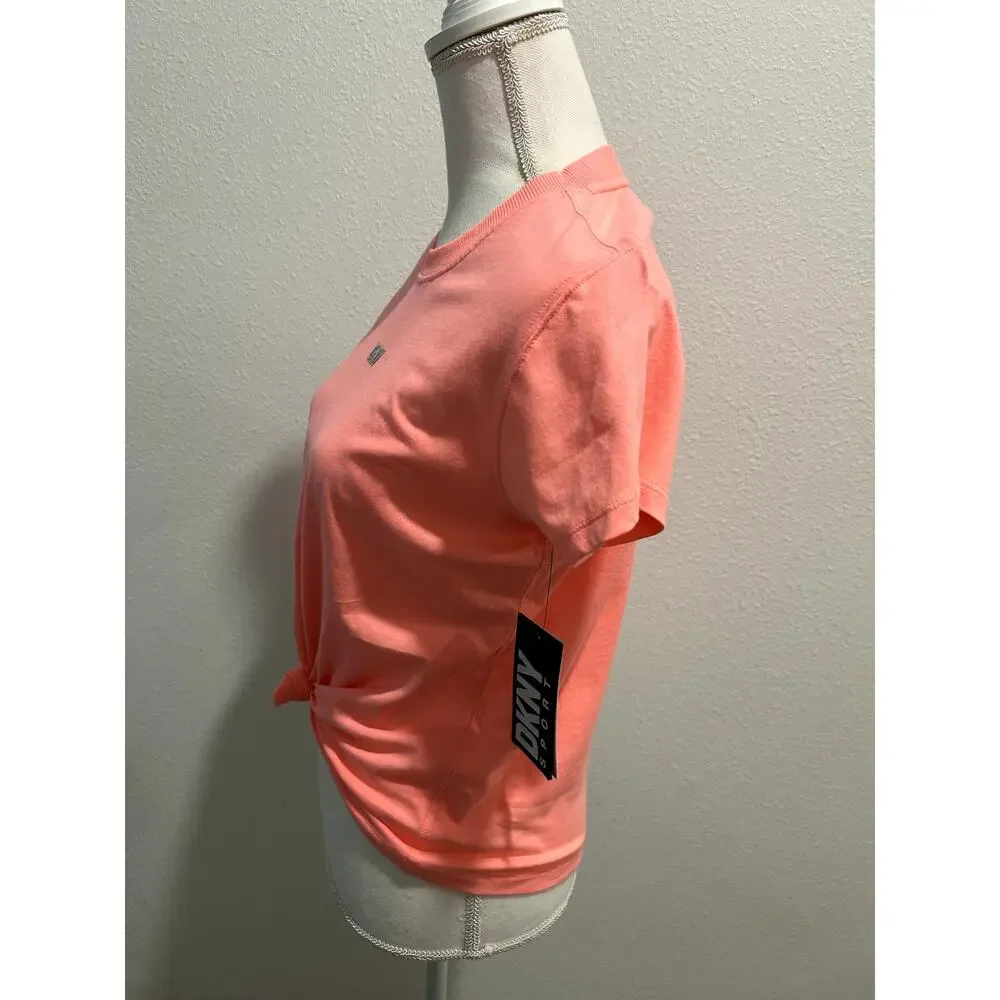 DKNY Sport Womens Cotton Stud Logo Knot Front T-Shirt Tee Top Sz XS 100% Cotton - Picture 3 of 9